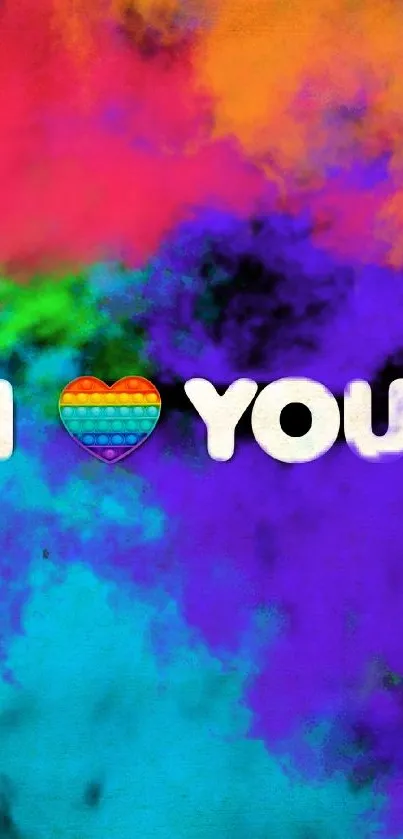 Vibrant "I Love You" wallpaper with colorful abstract background.